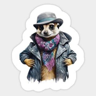 Meerkat wearing a jackets hat and a scarf Sticker